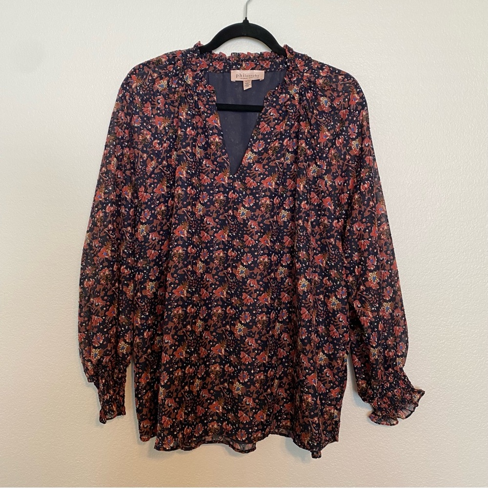 Philosophy Navy Pink Floral Peasant Blouse Size 1X NWOT